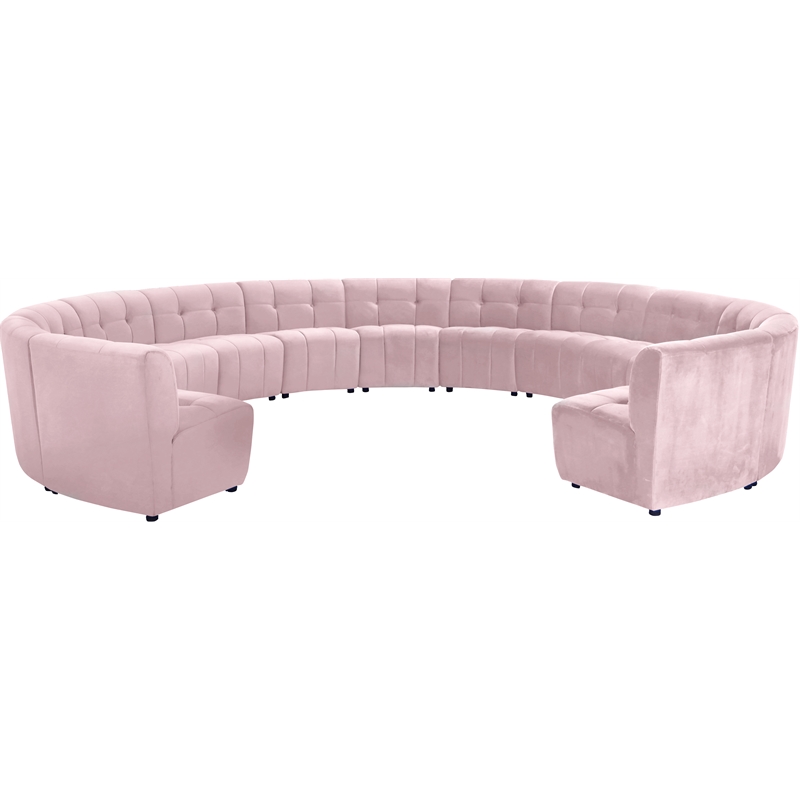 Maklaine 13-Piece Modular Contemporary Velvet Sectional Sofa in Pink