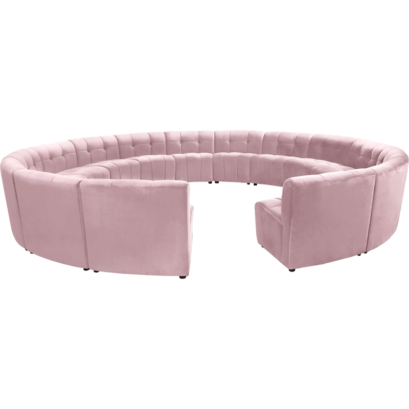 Maklaine 15-Piece Modular Contemporary Velvet Sectional Sofa in Pink