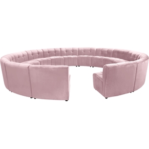 Maklaine 15-Piece Modular Contemporary Velvet Sectional Sofa in Pink