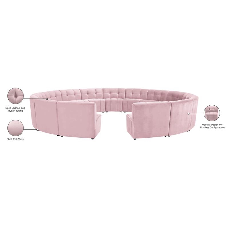 Maklaine 15-Piece Modular Contemporary Velvet Sectional Sofa in Pink