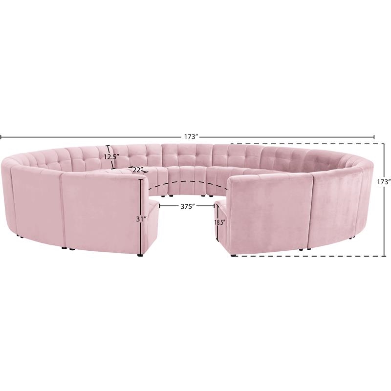 Maklaine 15-Piece Modular Contemporary Velvet Sectional Sofa in Pink
