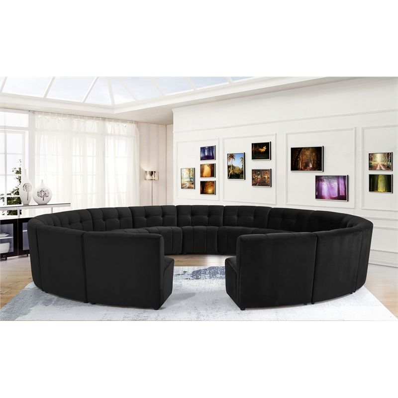 Maklaine 15-Piece Modular Contemporary Velvet Sectional Sofa in Black