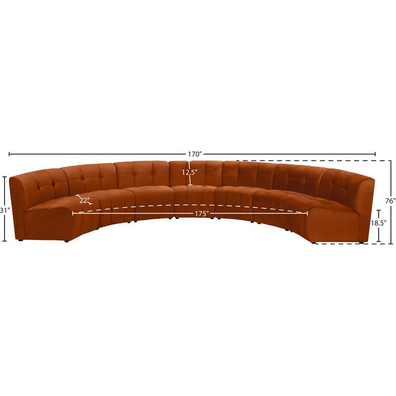 Maklaine 7-Piece Modular Contemporary Velvet Sectional Sofa in Mahogany