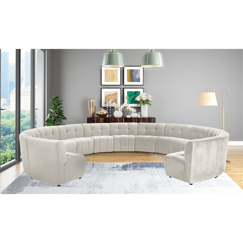 Maklaine 13-Piece Modular Contemporary Velvet Sectional Sofa in Cream