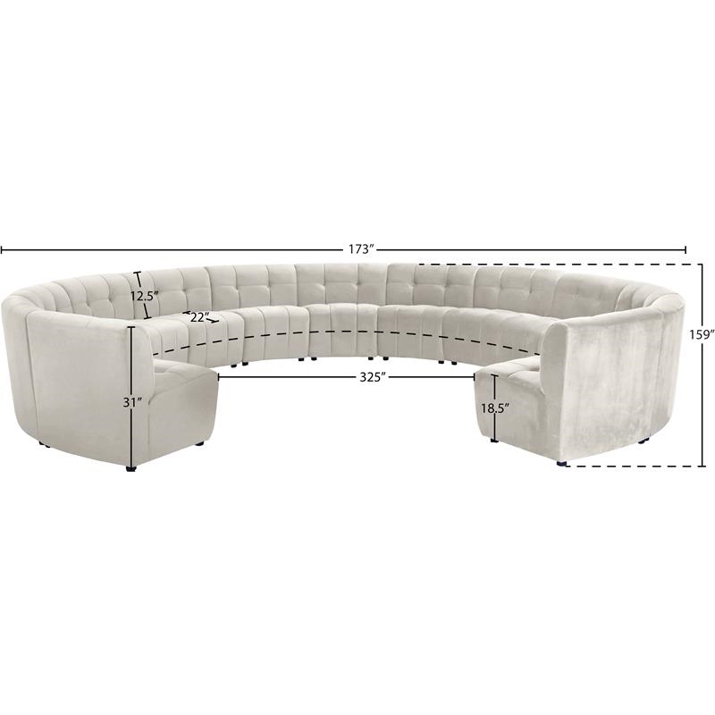Maklaine 13-Piece Modular Contemporary Velvet Sectional Sofa in Cream