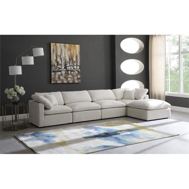 Maklaine Contemporary Standard Cream Velvet Modular Sectional Sofa