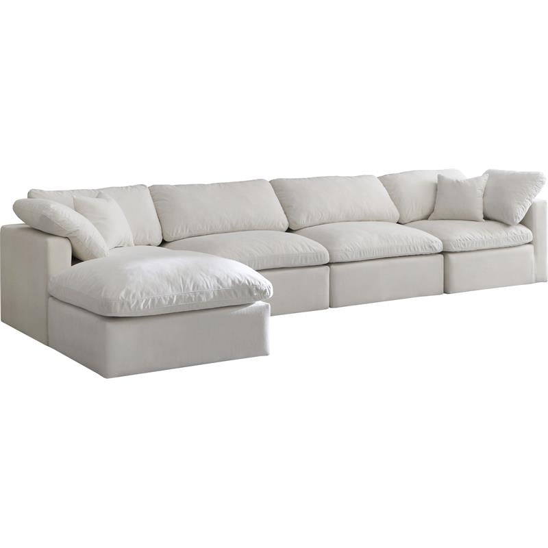 Maklaine Contemporary Standard Cream Velvet Modular Sectional Sofa