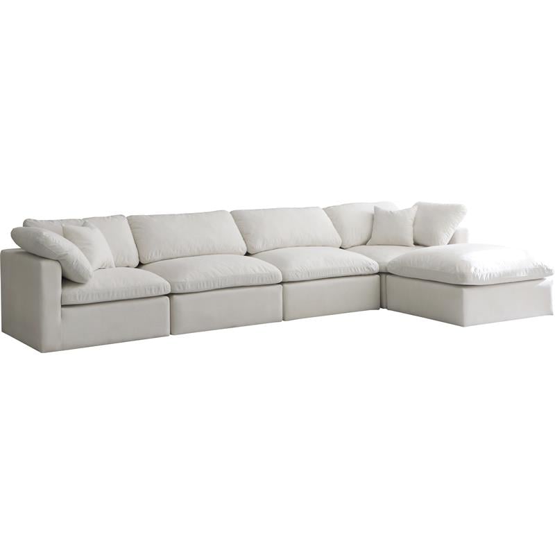 Maklaine Contemporary Standard Cream Velvet Modular Sectional Sofa