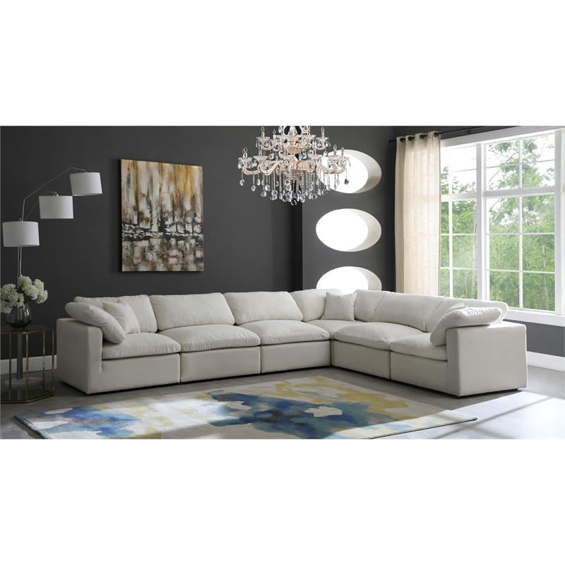 Maklaine Contemporary Standard Cream Velvet Modular Sectional Sofa
