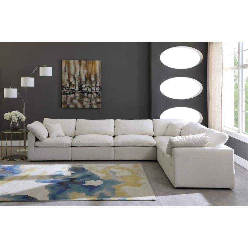 Maklaine Contemporary Standard Cream Velvet Modular Sectional Sofa