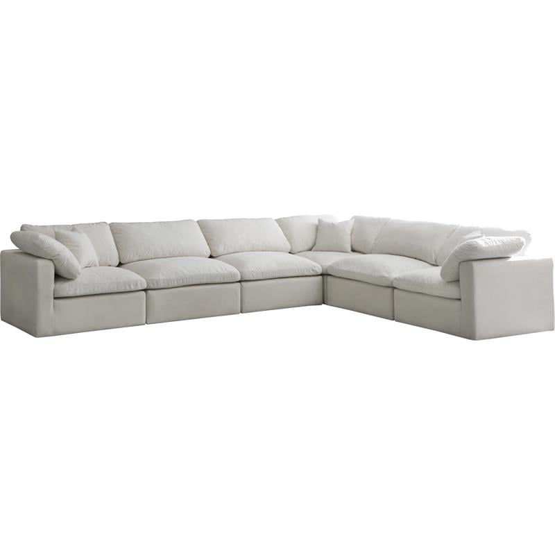 Maklaine Contemporary Standard Cream Velvet Modular Sectional Sofa