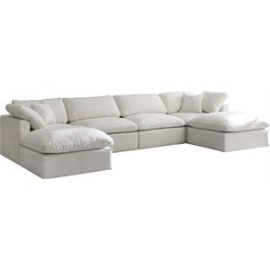 Maklaine Contemporary Standard Cream Velvet Modular Sectional Sofa