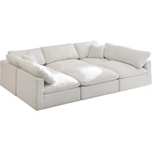 Maklaine Contemporary Standard Cream Velvet Modular Sectional Sofa