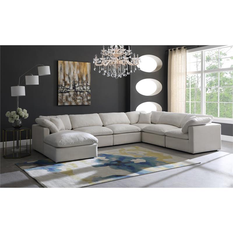 Maklaine Contemporary Standard Cream Velvet Modular Sectional Sofa