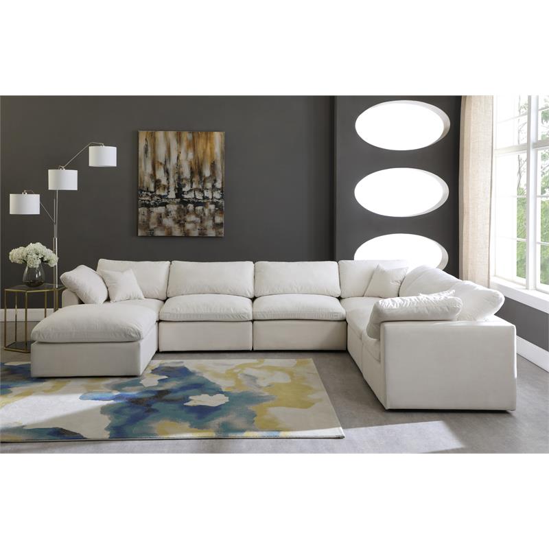 Maklaine Contemporary Standard Cream Velvet Modular Sectional Sofa