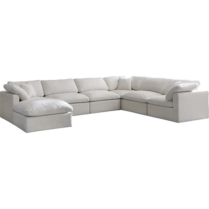Maklaine Contemporary Standard Cream Velvet Modular Sectional Sofa