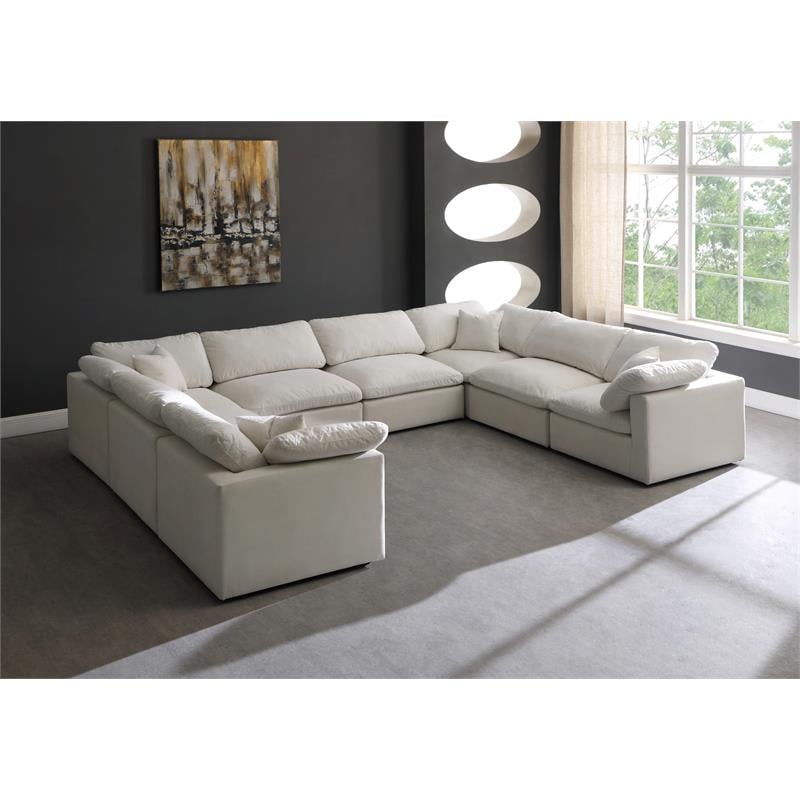 Maklaine Contemporary Standard Cream Velvet Modular Sectional Sofa