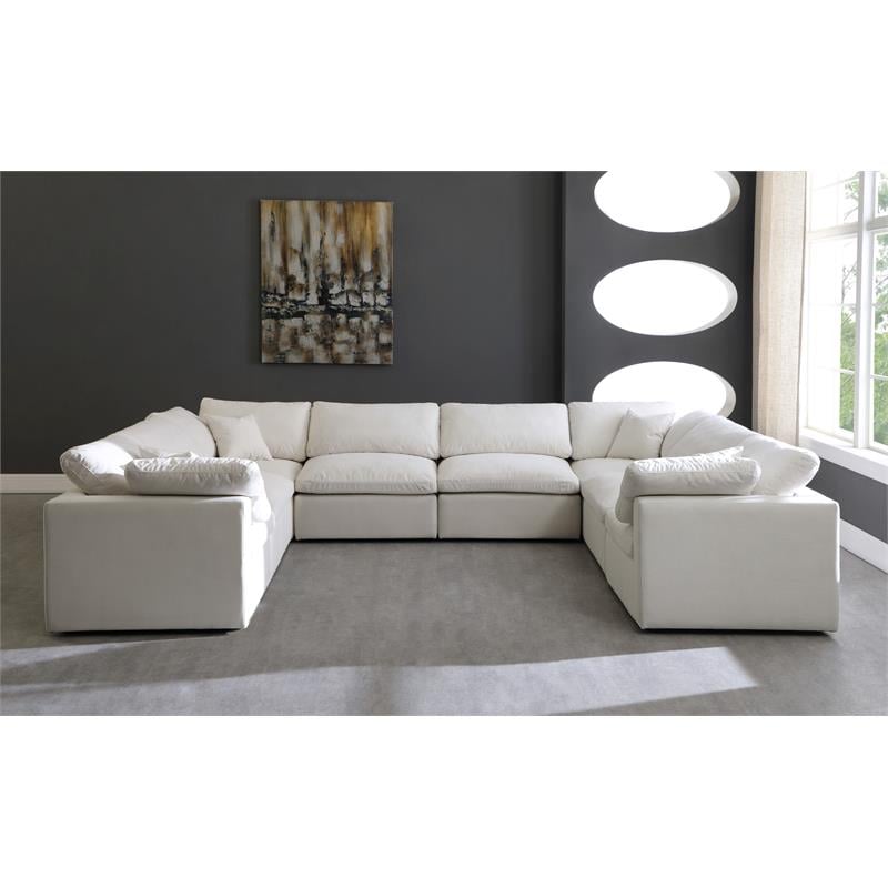 Maklaine Contemporary Standard Cream Velvet Modular Sectional Sofa