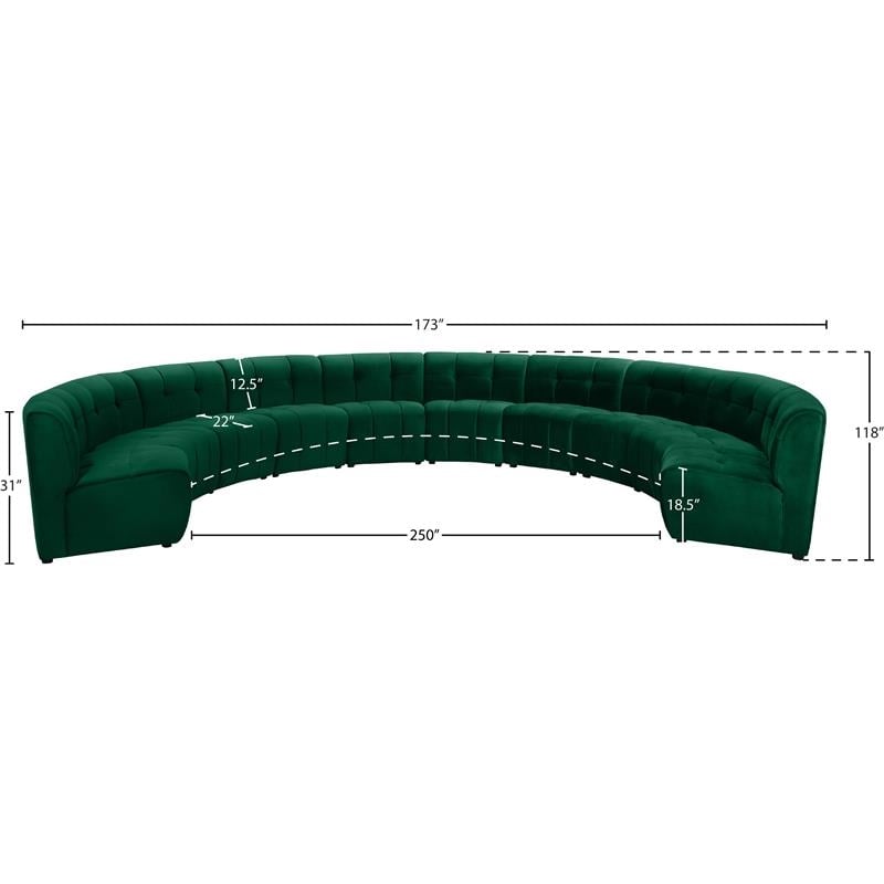 Maklaine 10-Piece Modular Contemporary Velvet Sectional Sofa in Green