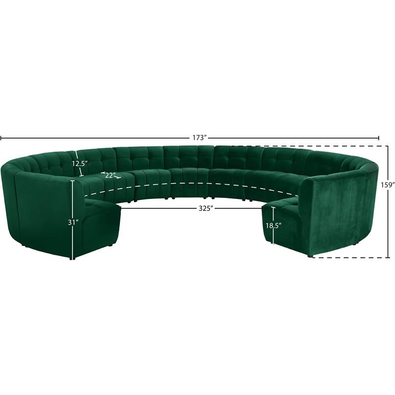 Maklaine 13-Piece Modular Contemporary Velvet Sectional Sofa in Green