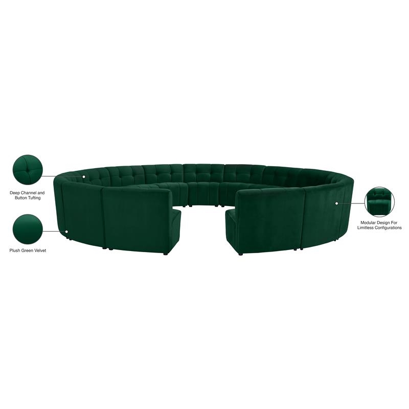 Maklaine 15-Piece Modular Contemporary Velvet Sectional Sofa in Green