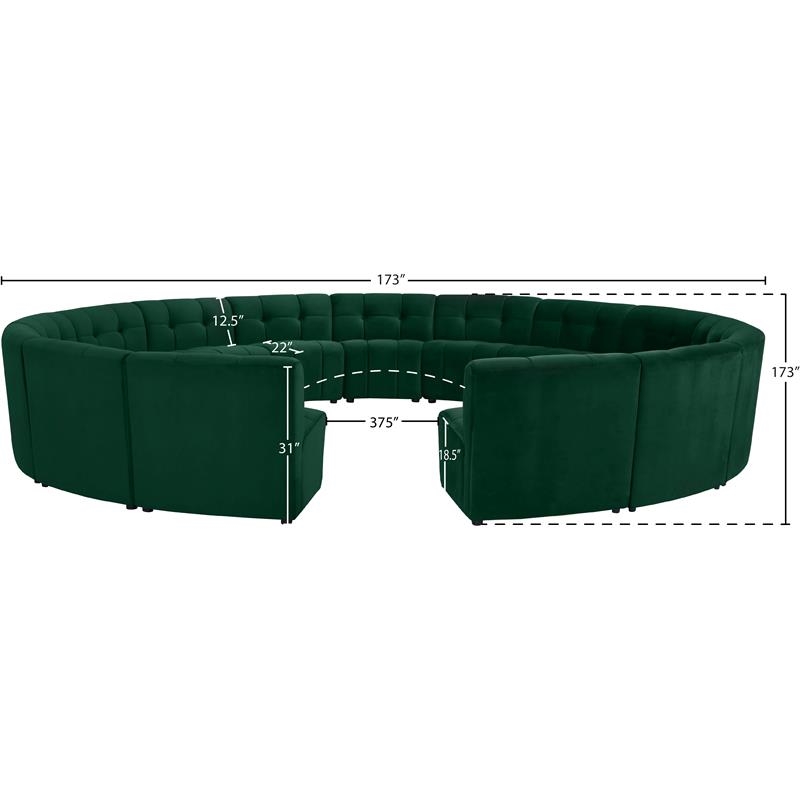 Maklaine 15-Piece Modular Contemporary Velvet Sectional Sofa in Green