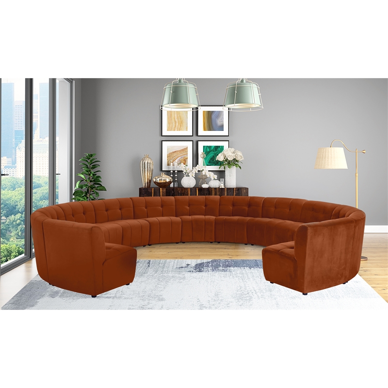 Maklaine 13-Piece Modular Contemporary Velvet Sectional Sofa in Mahogany