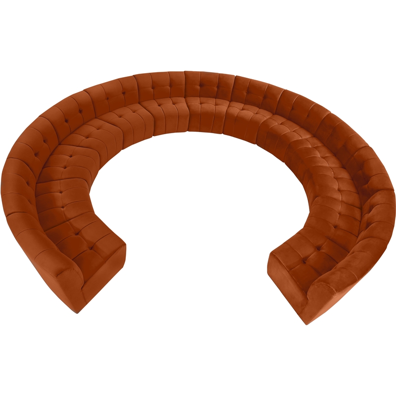 Maklaine 13-Piece Modular Contemporary Velvet Sectional Sofa in Mahogany