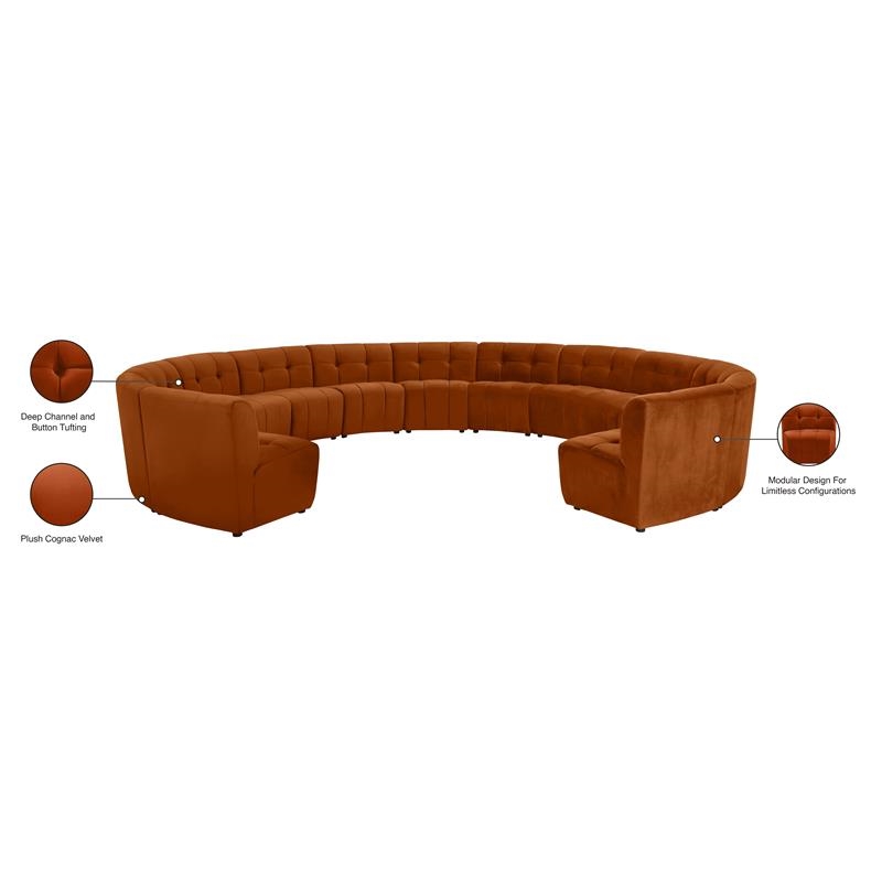 Maklaine 13-Piece Modular Contemporary Velvet Sectional Sofa in Mahogany