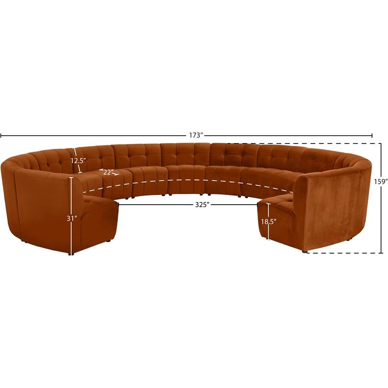 Maklaine 13-Piece Modular Contemporary Velvet Sectional Sofa in Mahogany
