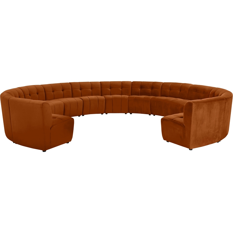 Maklaine 13-Piece Modular Contemporary Velvet Sectional Sofa in Mahogany