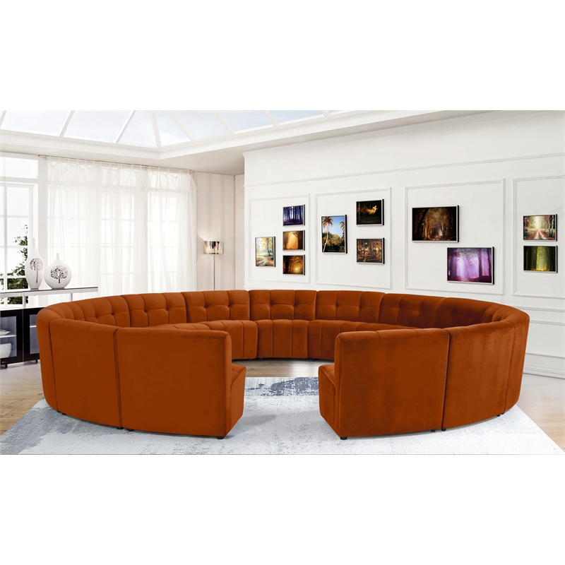 Maklaine 15-Piece Modular Contemporary Velvet Sectional Sofa in Mahogany
