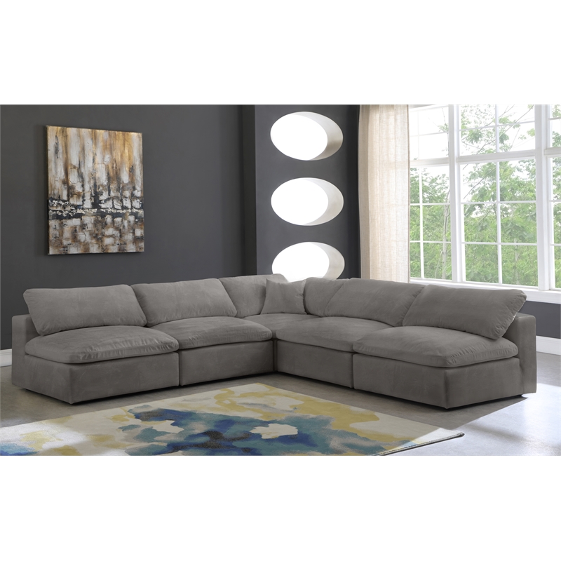 Maklaine Contemporary Gray Velvet Down Filled Modular Sectional Sofa