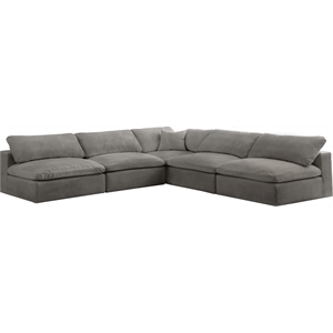 Maklaine Contemporary Gray Velvet Down Filled Modular Sectional Sofa