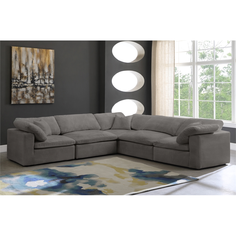 Maklaine Contemporary Gray Velvet Down Filled Modular Sectional Sofa