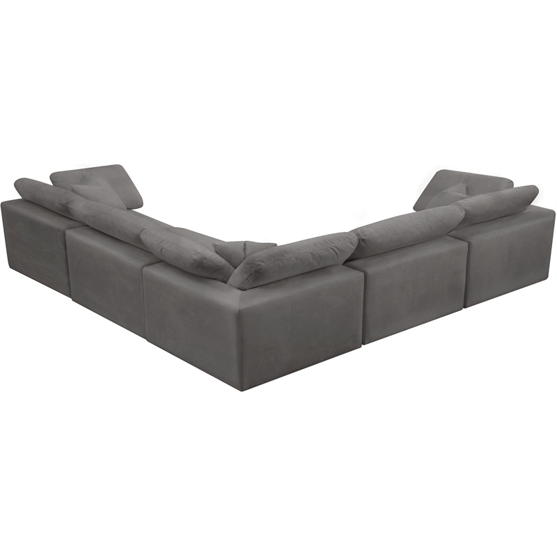 Maklaine Contemporary Gray Velvet Down Filled Modular Sectional Sofa