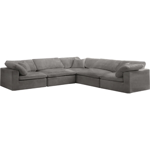 Maklaine Contemporary Gray Velvet Down Filled Modular Sectional Sofa