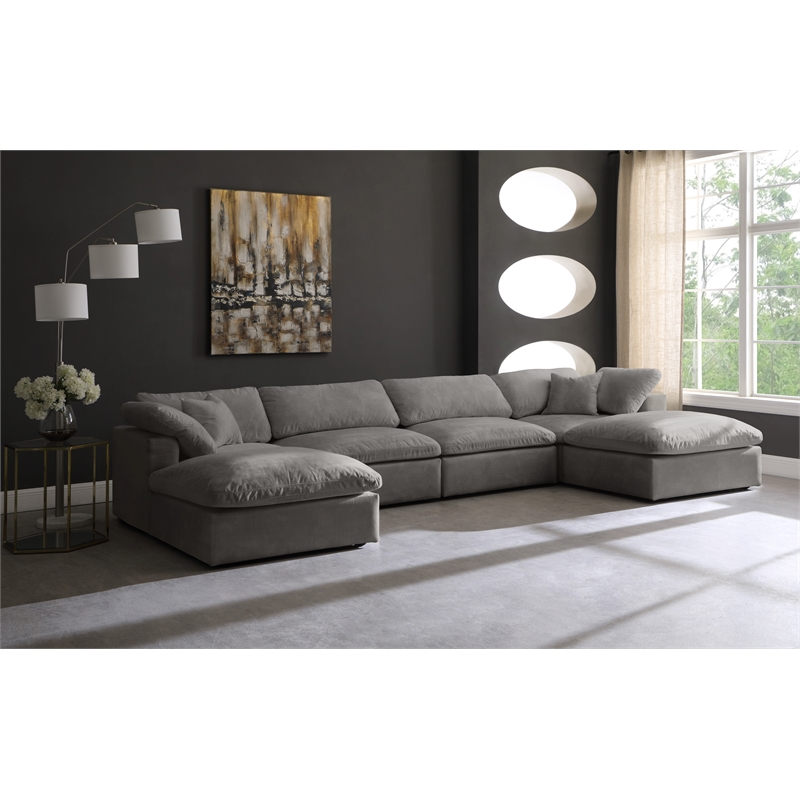 Maklaine Contemporary Gray Velvet Down Filled Modular Sectional Sofa