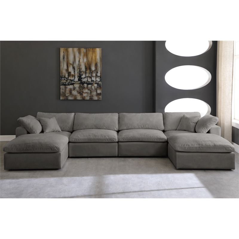 Maklaine Contemporary Gray Velvet Down Filled Modular Sectional Sofa