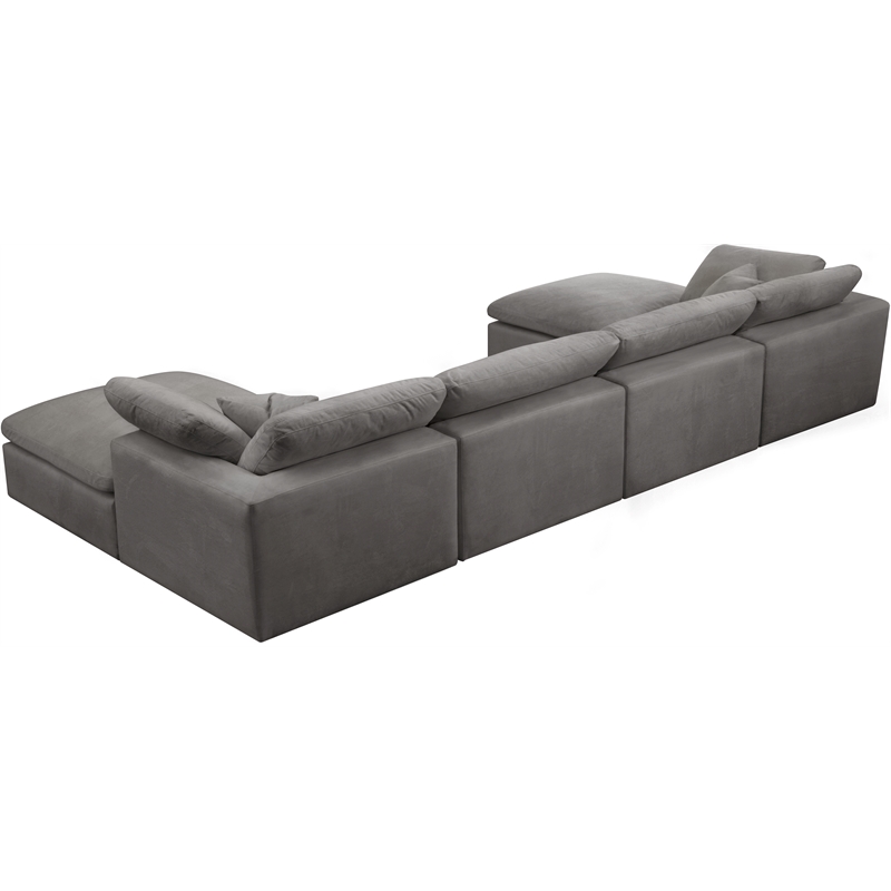 Maklaine Contemporary Gray Velvet Down Filled Modular Sectional Sofa