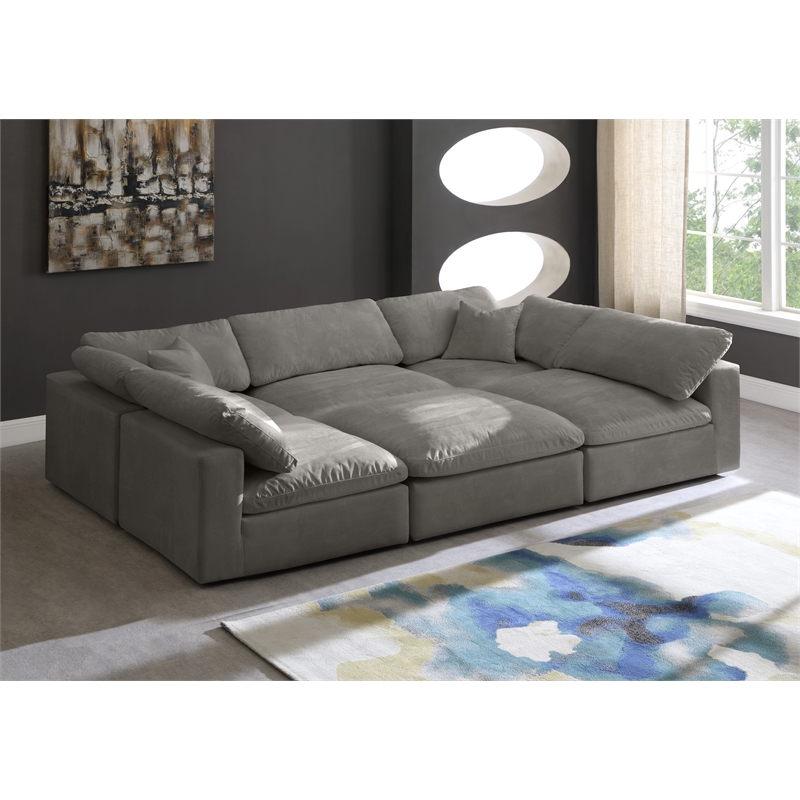 Maklaine Contemporary Gray Velvet Down Filled Modular Sectional Sofa