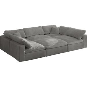 Maklaine Contemporary Gray Velvet Down Filled Modular Sectional Sofa