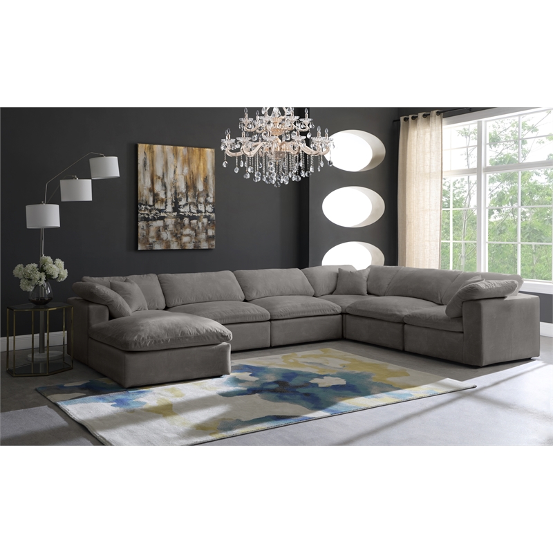 Maklaine Contemporary Gray Velvet Down Filled Modular Sectional Sofa