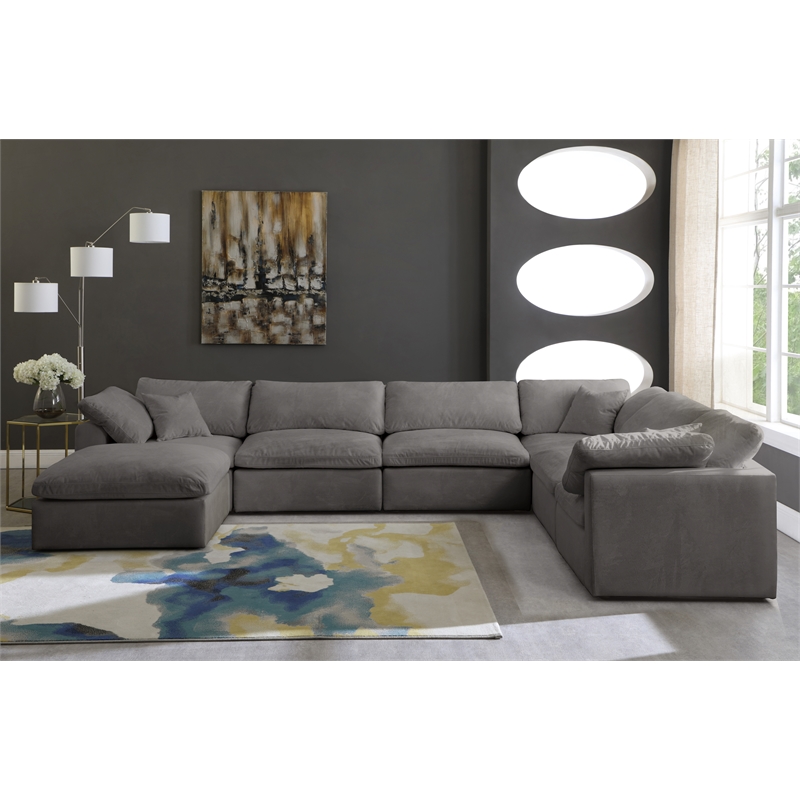 Maklaine Contemporary Gray Velvet Down Filled Modular Sectional Sofa