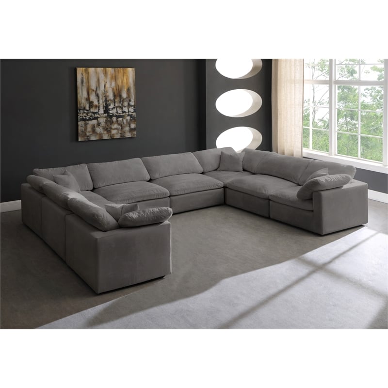 Maklaine Contemporary Gray Velvet Down Filled Modular Sectional Sofa
