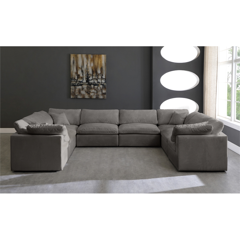 Maklaine Contemporary Gray Velvet Down Filled Modular Sectional Sofa