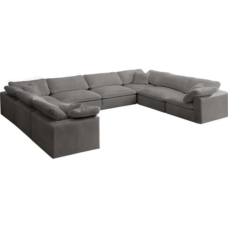 Maklaine Contemporary Gray Velvet Down Filled Modular Sectional Sofa