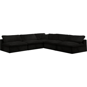 Maklaine Contemporary Black Velvet Down Filled Modular Sectional Sofa