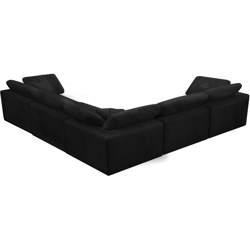 Maklaine Contemporary Black Velvet Down Filled Modular Sectional Sofa