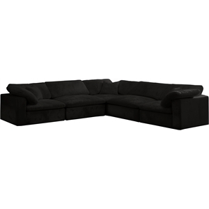 Maklaine Contemporary Black Velvet Down Filled Modular Sectional Sofa